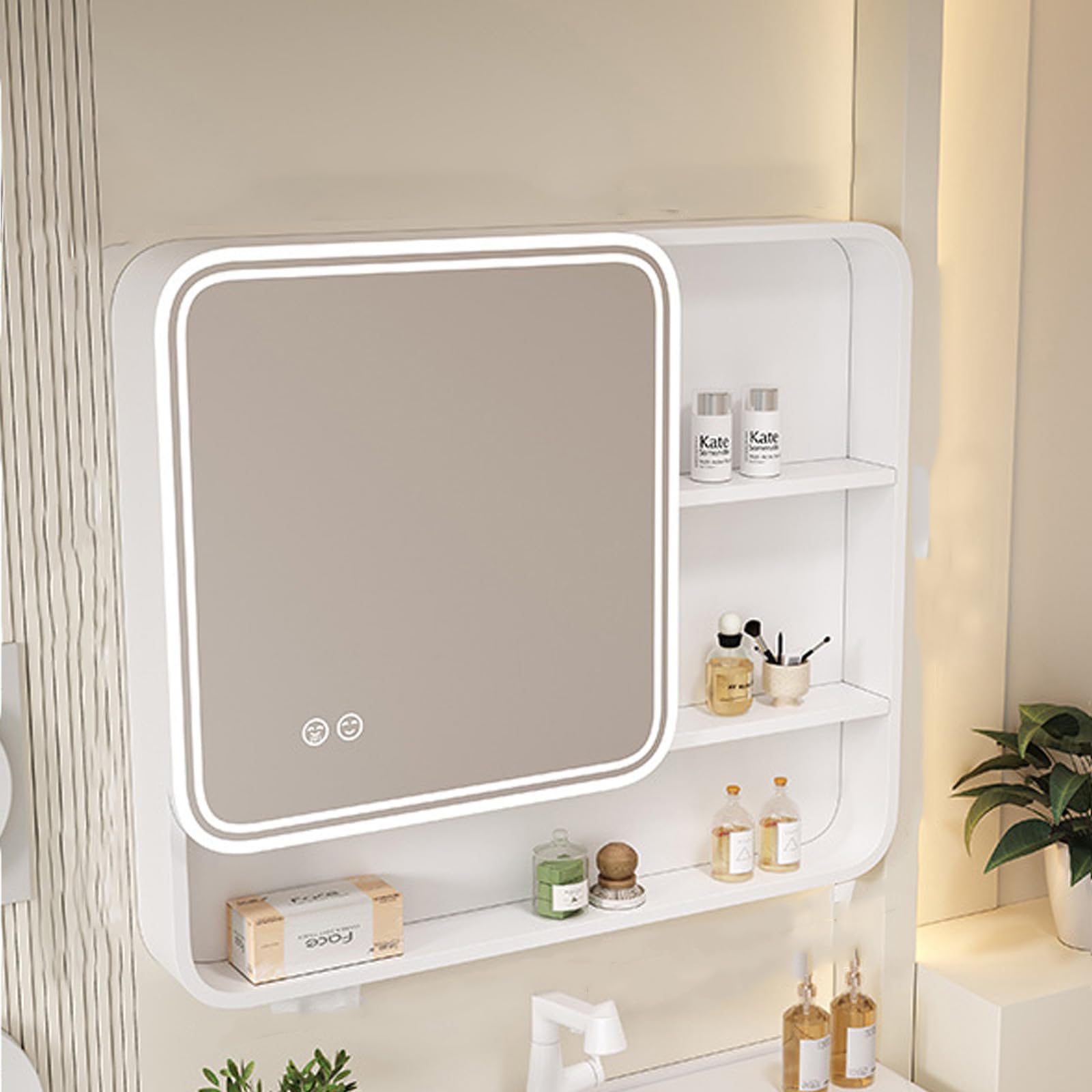 FGXHHS LED Cabinet with Touch Controls, Fog-Free Feature & Spacious Storage - Rectangle Design for Smart nization Modern Elegance