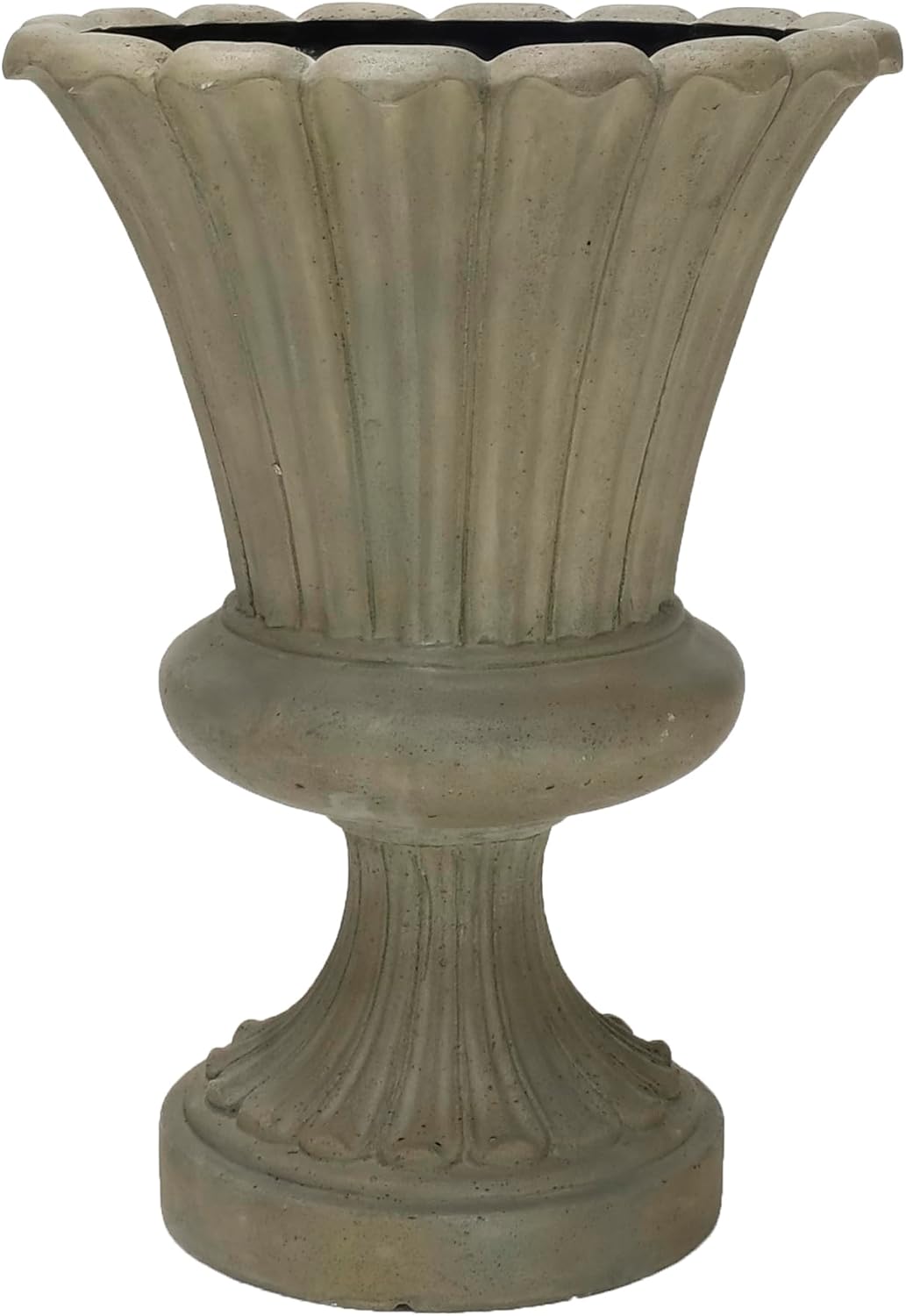 29" H Cast Stone Long Leaf Urn in Aged Granite