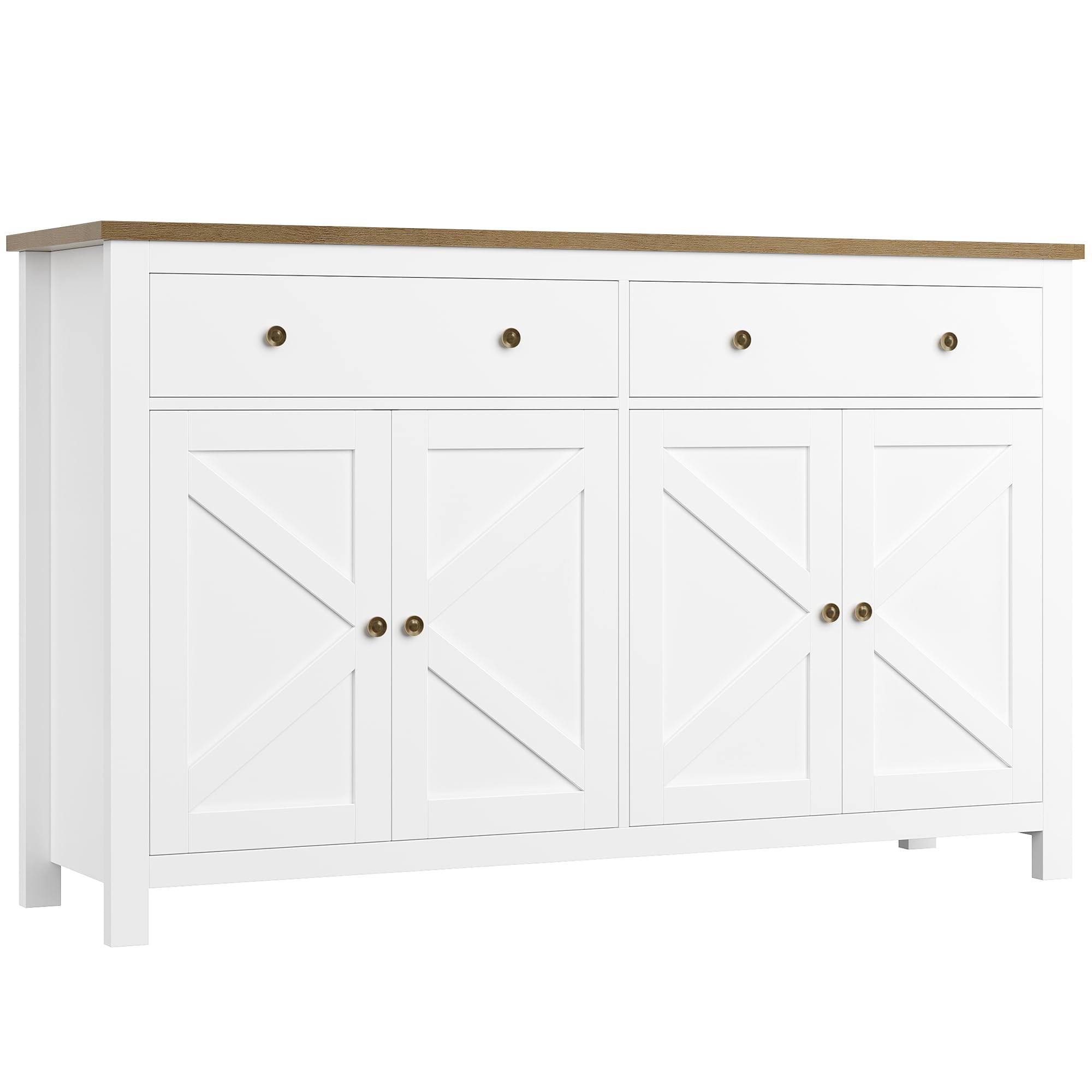 FirFurd Buffet 140cm Meuble de Rangement Cuisine Étagères Réglables Blanc
