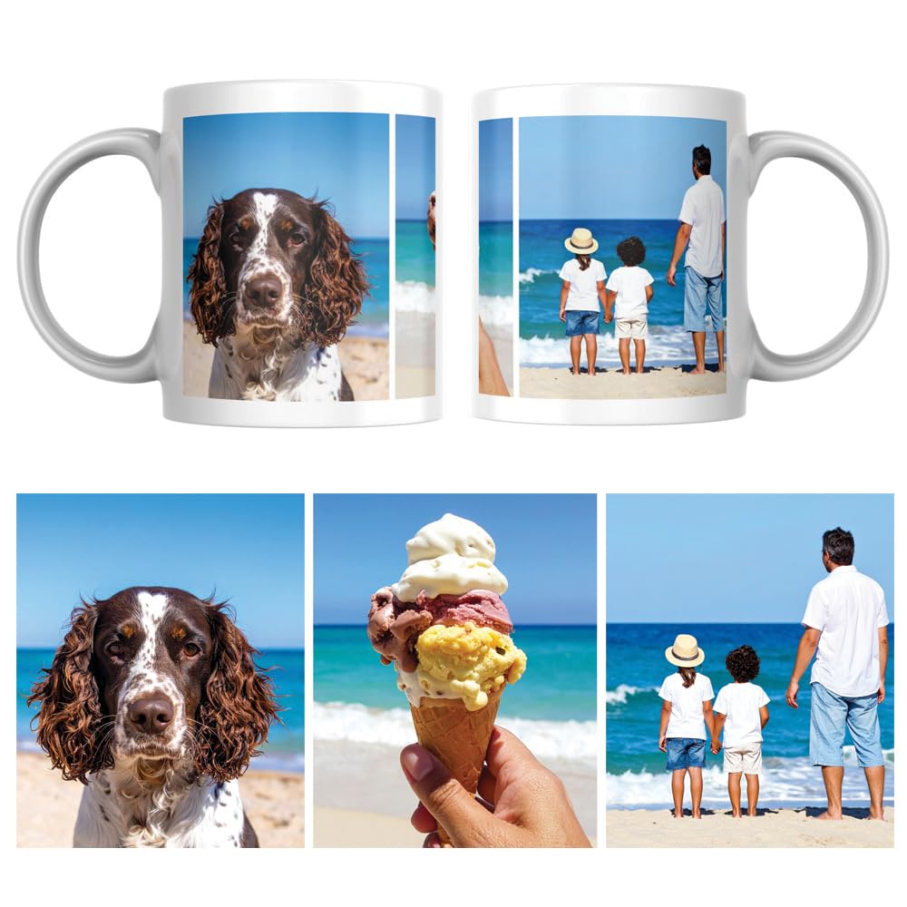 MUGGZ - Personalised Ceramic Mug (11oz) with Photo - Personalise with a 3 Photo/Logo Collage - Novelty Custom Gift for Family, Birthday, Anniversary, Mum, Dad, Corporate Business