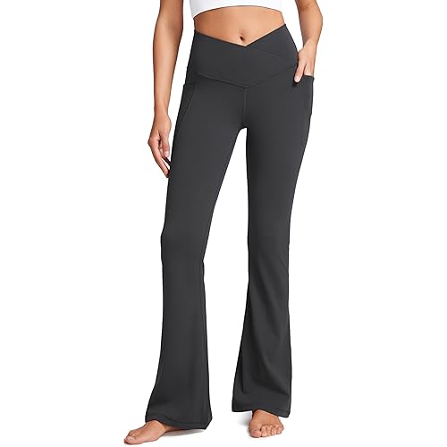 CRZ YOGA Womens Butterluxe Crossover Flare Leggings 31" - High Waist Yoga Pants with Pockets V Cross Bootcut Casual Lounge