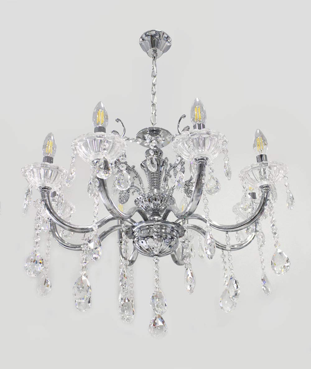 Vetrineinrete® Lampadario da soffitto a 8 bracci a sospensione con sfere cristalli pendenti retrò classico attacco e14(Argento) Z24