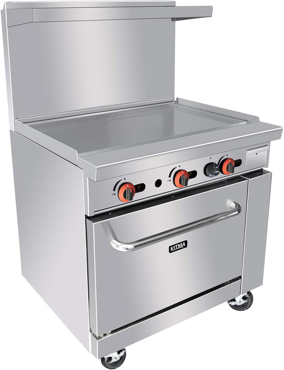 KITMA 36’’ Commercial Ranges Manual Griddle Gas Range, 1 Standard Oven Gas Stoves