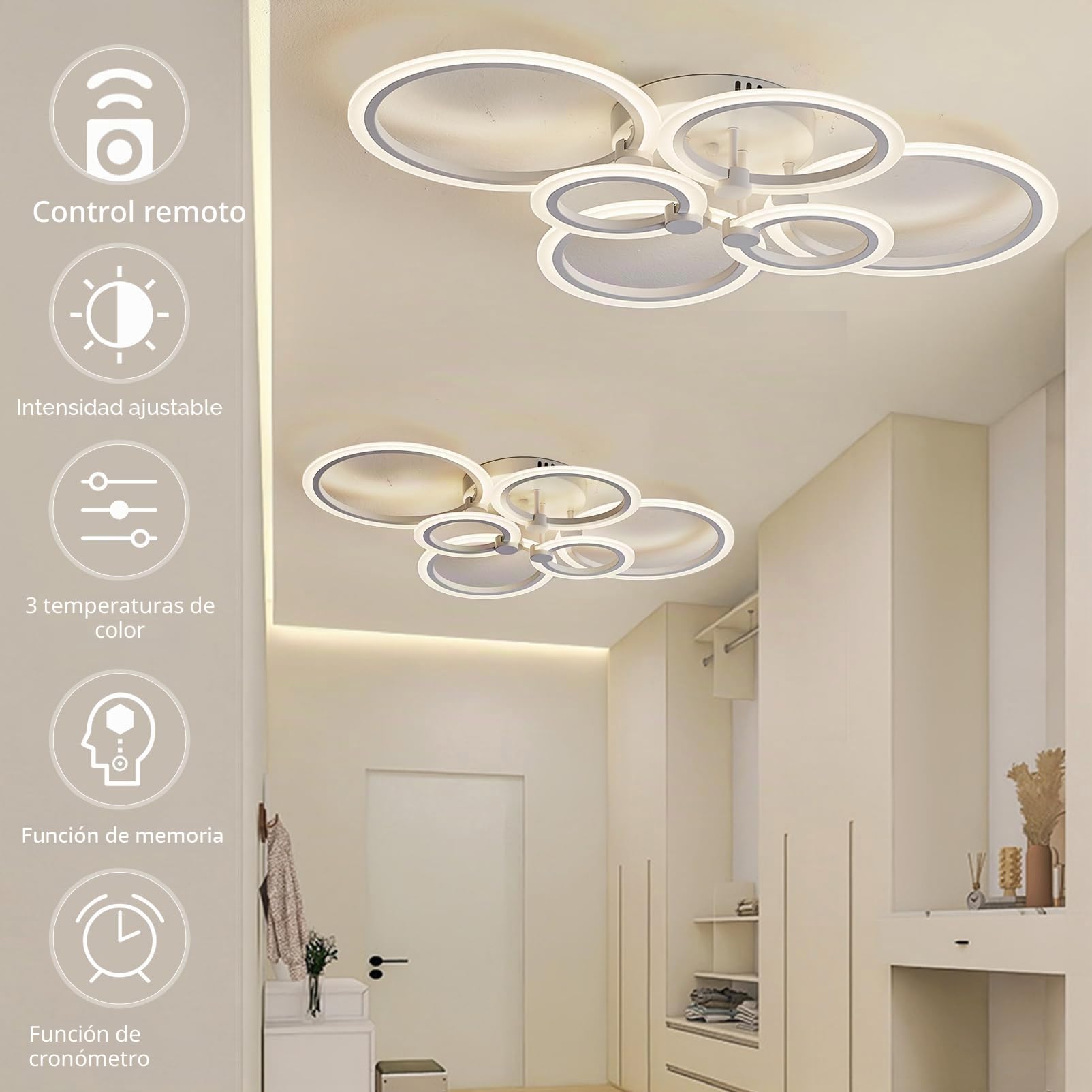 Plafon LED Techo Regulable, 54W 4590lm Modernas Lamparas de Techo Salon 2700K-6500K 5%-100% LED Lámpara de Techo Redondo Acrílico Blanco 80cm Con Control Remoto y APP para Cocina, Baño