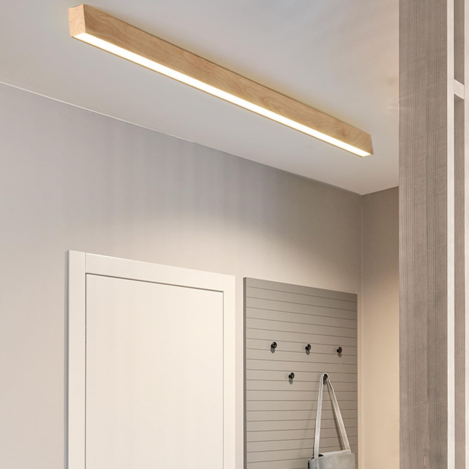 Madera Plafon LED Techo Interior con Mando a Distancia Lámpara de Techo 2700K-6500K Regulable Lámpara Techo Sala de Estar Rectangular Acrílico para Dormitorio Oficina Balcón (Madera clara,60cm)