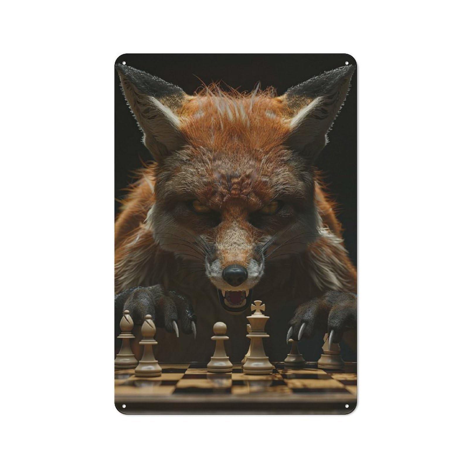 Metal Sign 30x20cm with Fox Chess for Pub Or Café, Vintage Decor, for Metal Sign Collectors, for Garage And Workshop Walls