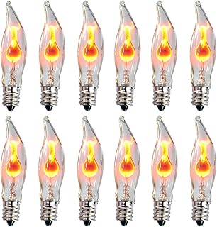 haraqi 12 Pack Flame Flicker Light Bulbs,Flame Light Incandescent Bulbs,Flickering Flame Shaped E12 Base 3 Watt 120V Bulbs for String Light