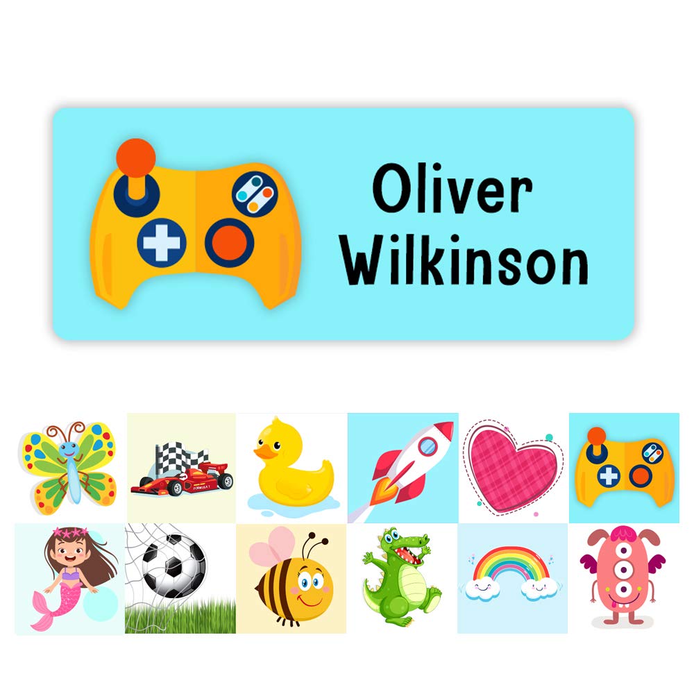 Pack of 42 Game Kids School Labels (55 x 22 mm) Self Adhesive Waterproof Personalised Name Stickers for Water Bottles Nursery Stickers Limited — image 1