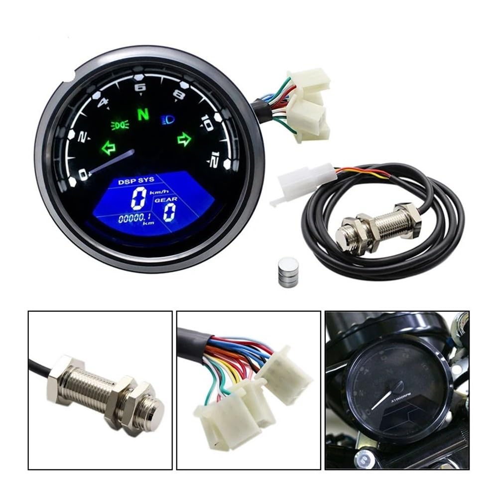 digital odómetro para motocicleta, color negro, 12000 RPM