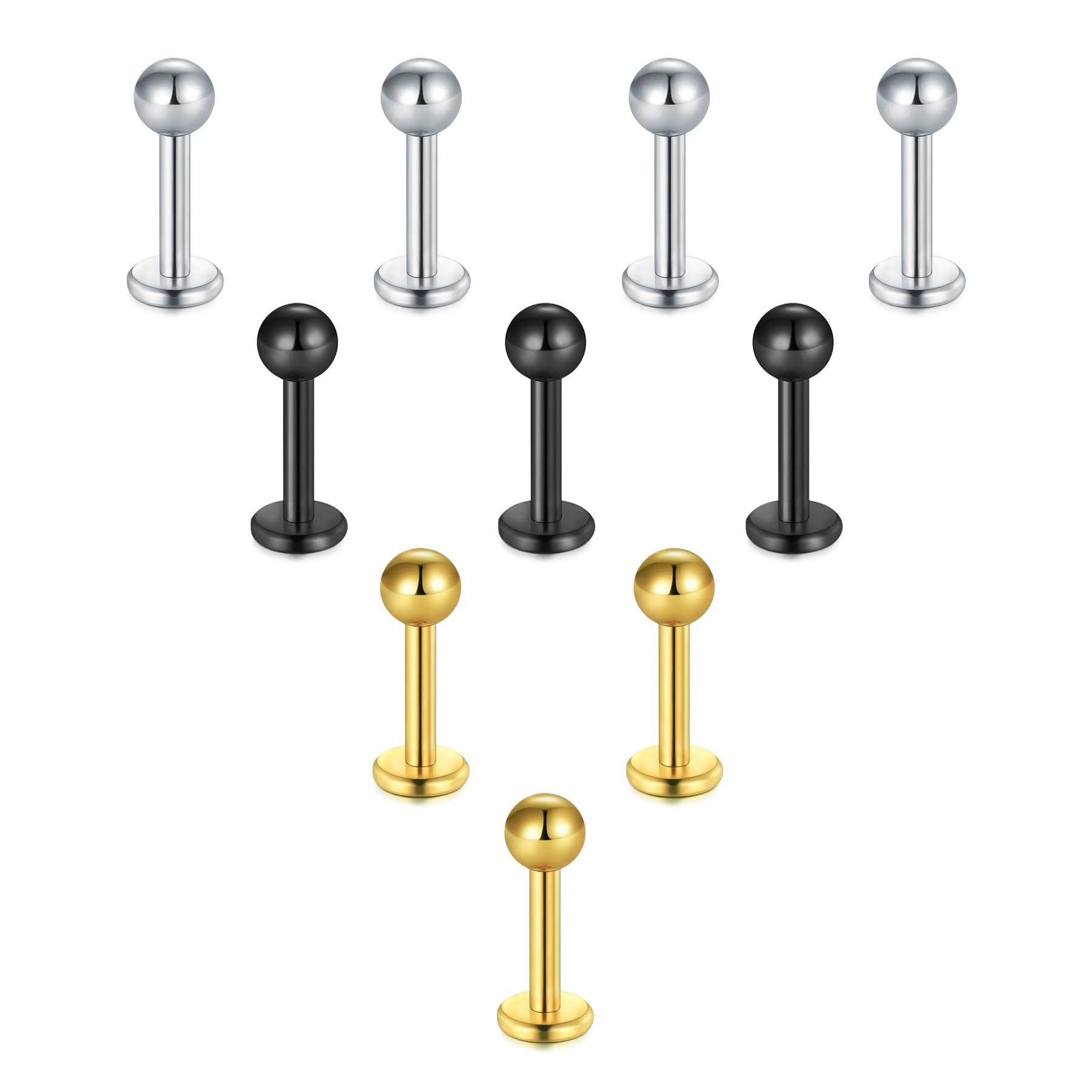 Briana Williams 10pcs 1.2mm 316L Acero Inoxidable Labret Labio Piercing Tragus Helix cartílago Pendiente Barbell Stud, 6-8 mm Longitud de la Barra — view 9
