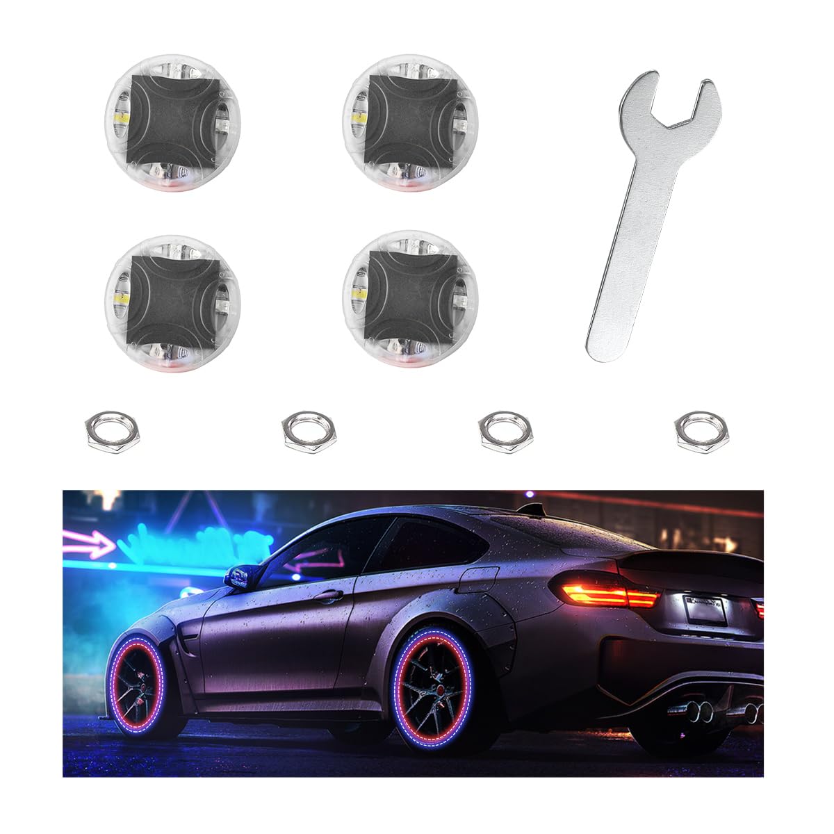 Photo 1 of Wevdn LED Tire Valve Caps, 4 PCS, Colorful Solar Motion-Activated