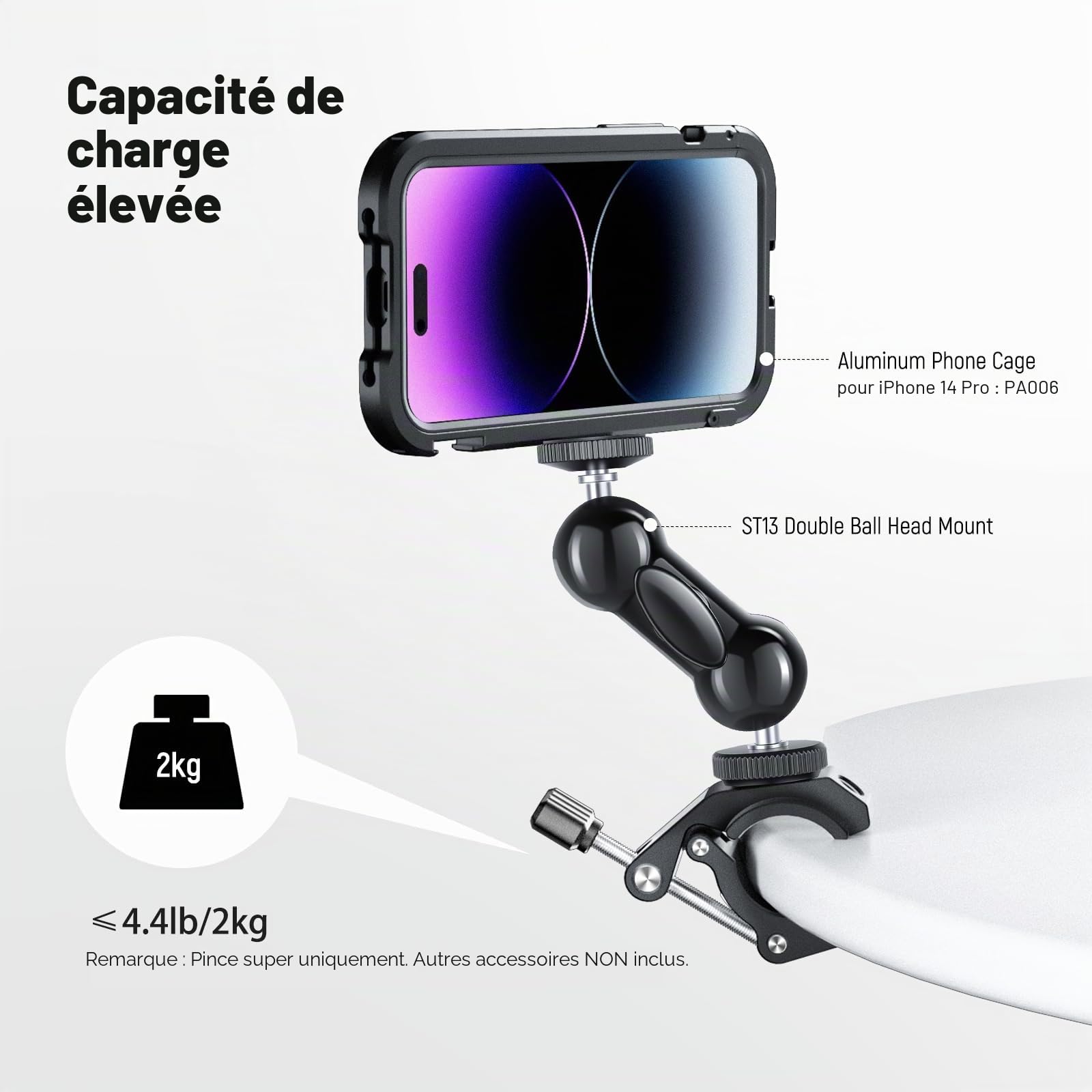 NEEWER Super Clamp Pince avec Sabot Froid et Trous Filetés 1/4" 3/8", Charge Max. 2 kg,Support en Forme de Crabe pour la Plupart des Accessoires de Photographie, Compatible avec SmallRig, Noir, ST84