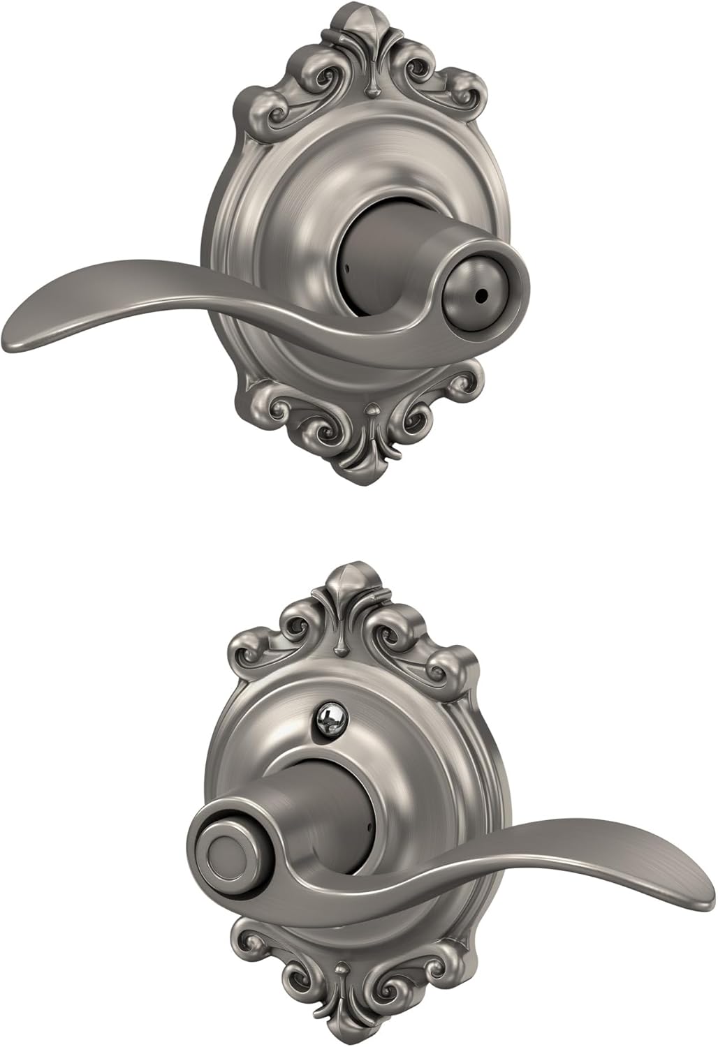 SCHLAGE Accent Lever with Brookshire Trim Bed and Bath Lock in Satin Nickel