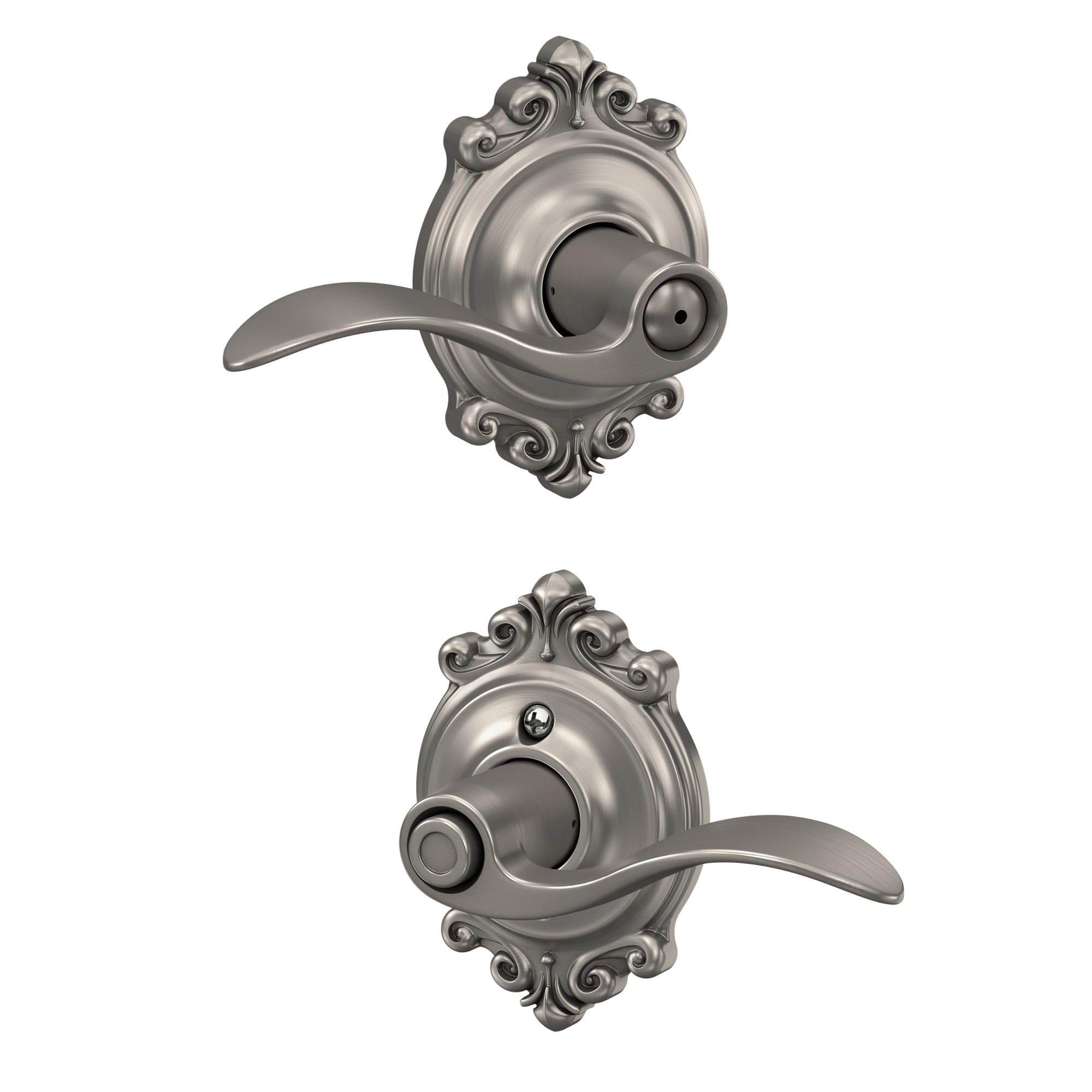 SCHLAGE Accent Lever with Brookshire Trim Bed and Bath Lock in Satin Nickel