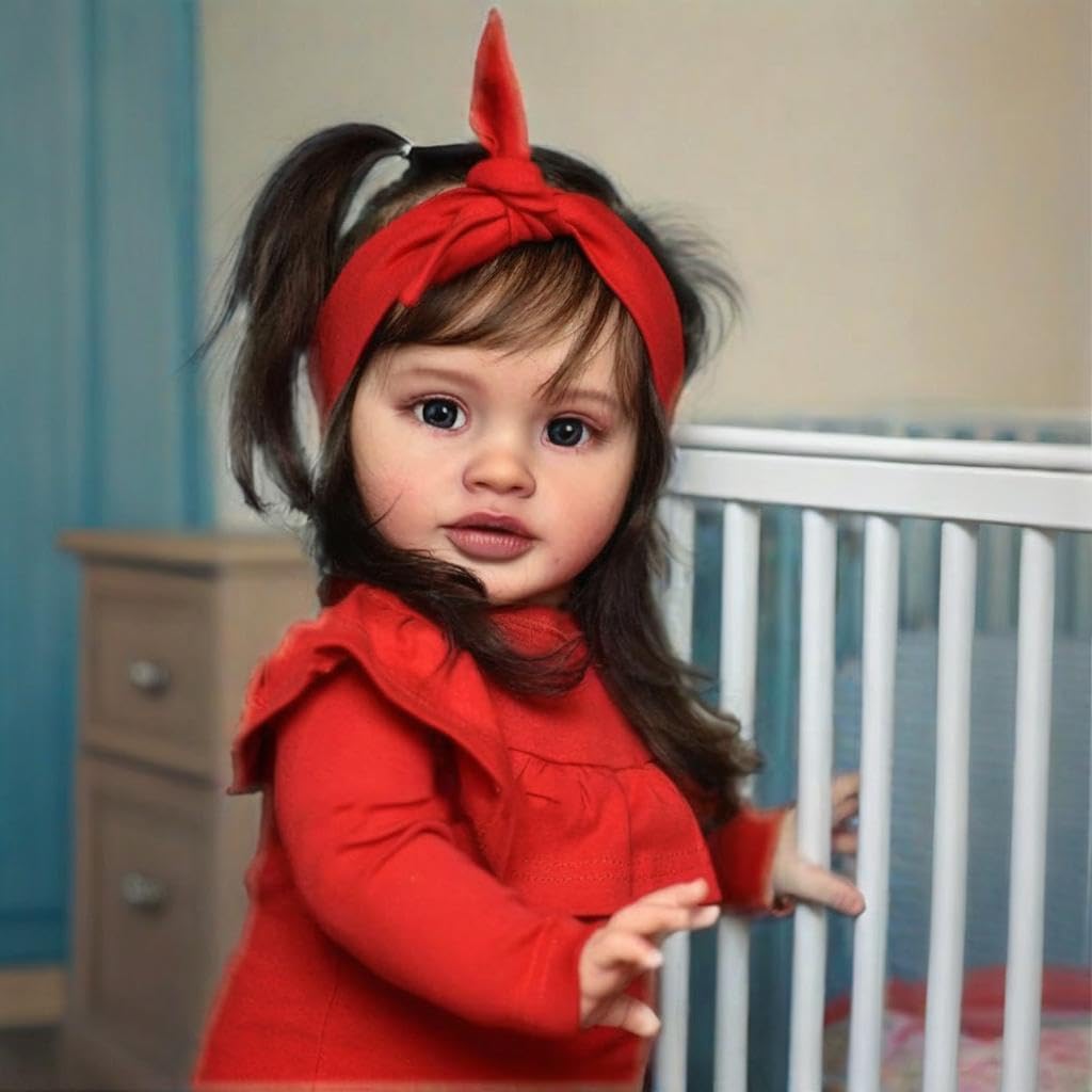 RXDOLL Big Size Reborn Toddler Dolls Girl Realistic Reborn Baby Dolls 26 Inch Lifelike Cloth Body Weighted Silicone Babies Reborn Doll with Red Clothes for Kids Age 3+