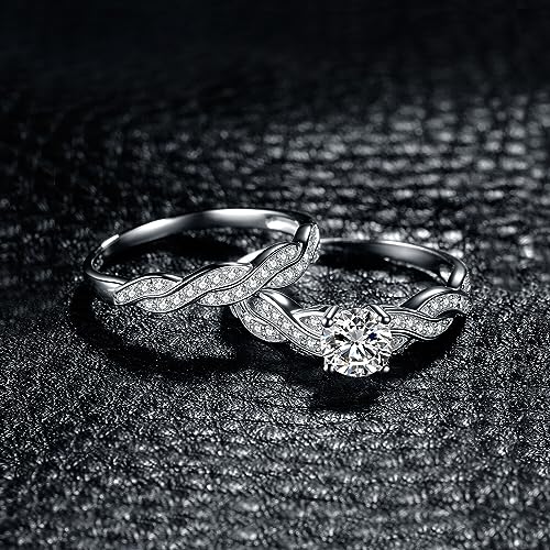 JewelryPalace Wedding Bands Engagement Rings for Women, 14K Gold Plated 925 Sterling Silver Cubic Zirconia Promise Rings for Her, Infinity Anniversary 1.5ct Simulated Diamond Ring Set Size 4 - 12 (12)4