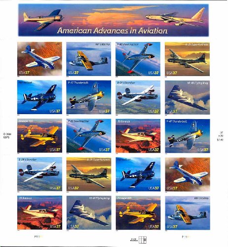 American Advances in Aviation Collectible Sheet of Twenty 37 Cent Stamps Scott 3916-25 by USPS