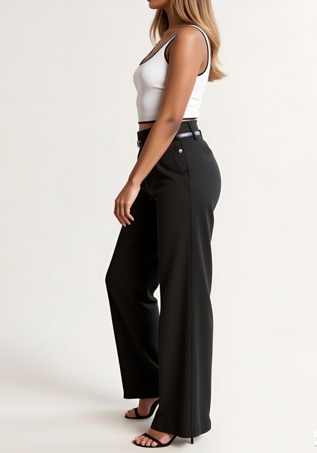 Womens Wide Leg Dress Pants Straight Wide Leg High Waisted Trousers Casual Business Work Slacks with Belt