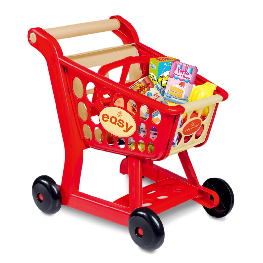 ODS - Maisonelle, Carrello Spesa Giocattolo, con 16 Accessori Inclusi e Seduta per Peluche o Bambolotti, 40 x 30 x 39 cm, età Consigliata +2 Anni