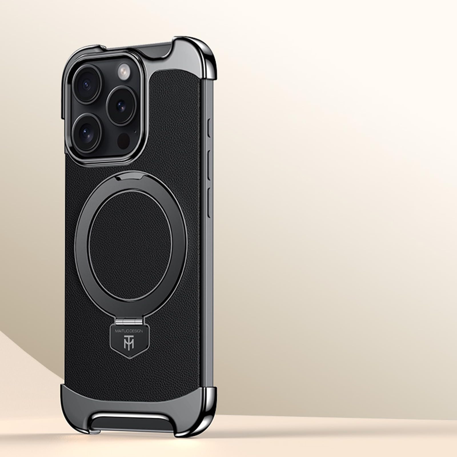 Coque arrière rigide iPhone 14 Pro cuir noir étui de luxe - 8