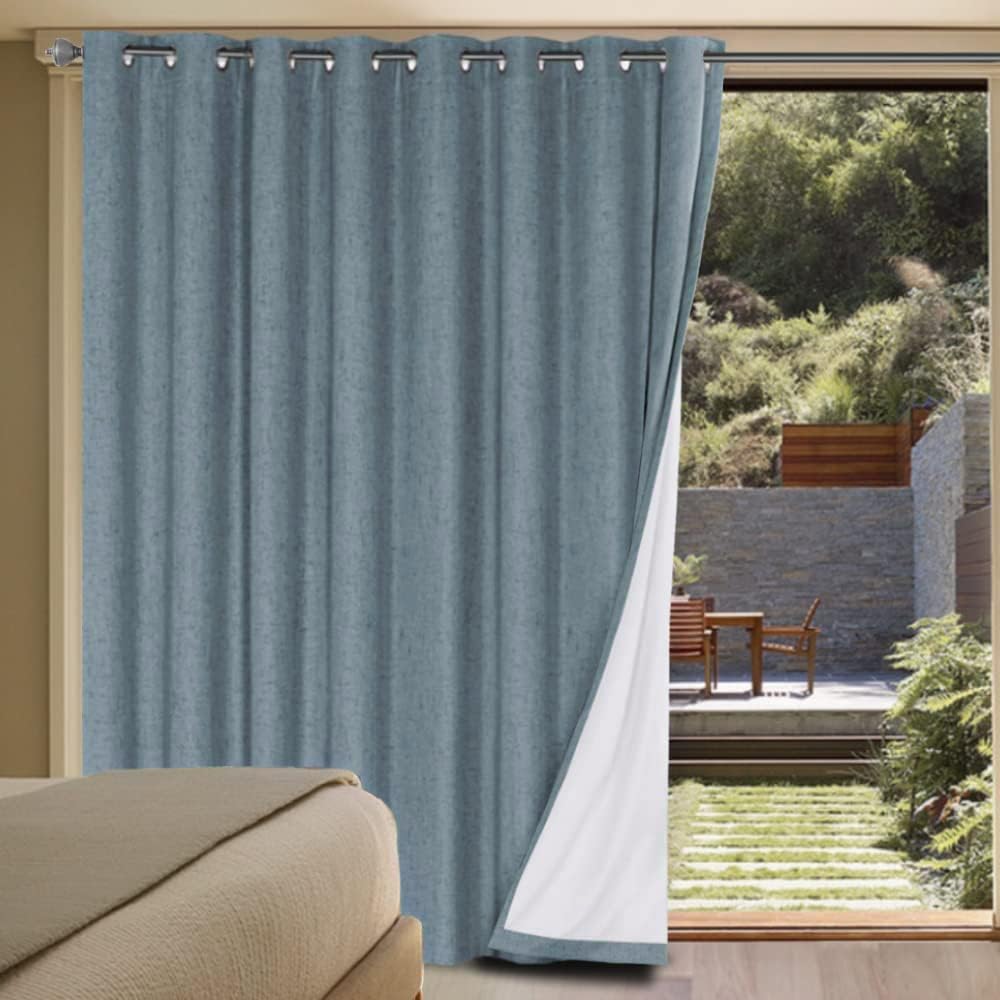 H.VERSAILTEX Linen Blackout Curtains Durable Thick Textured Linen Look 100% Blackout Patio Door Curtain Anti Rust Grommet Extra Wide Sliding Door