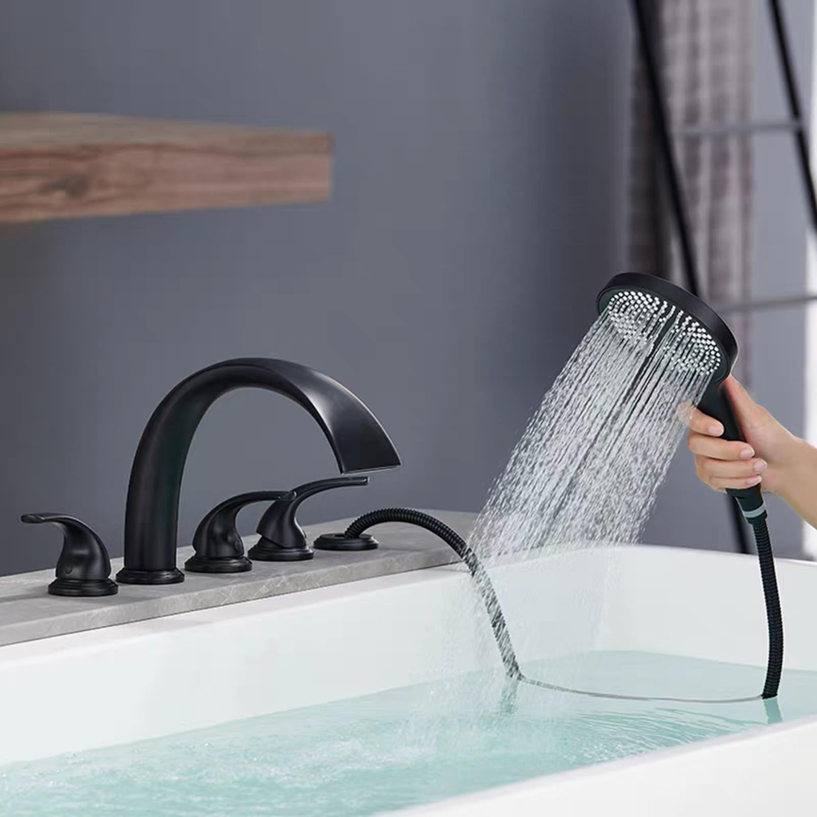 ZQFHSX Waterfall Bath Mixer Taps - 5 Hole Shower Tap, Brass-Chrome Plated Finish
