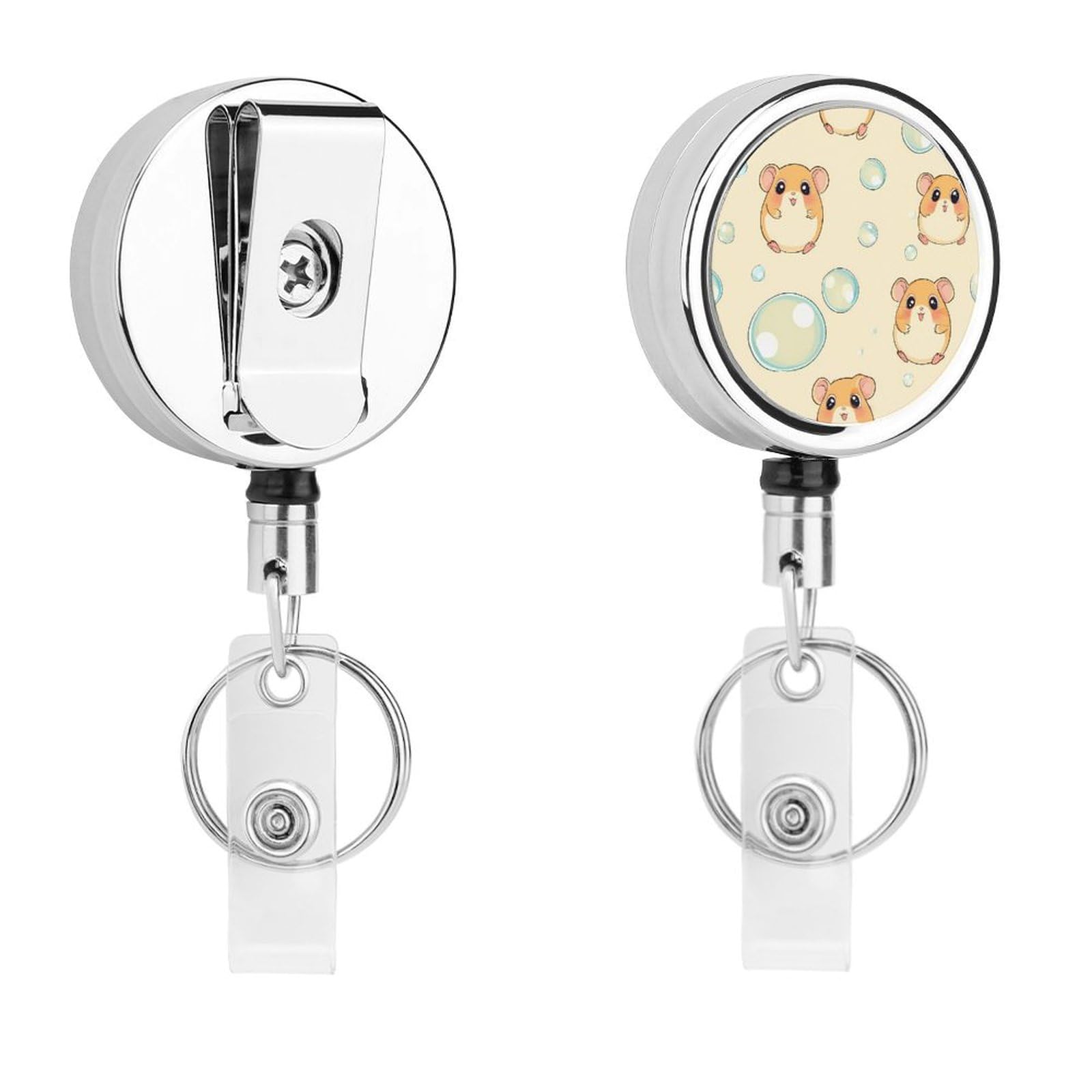 Cute Hamster Retractable Badge Holder Metal ID Name Holder Key Ring with Belt Clip