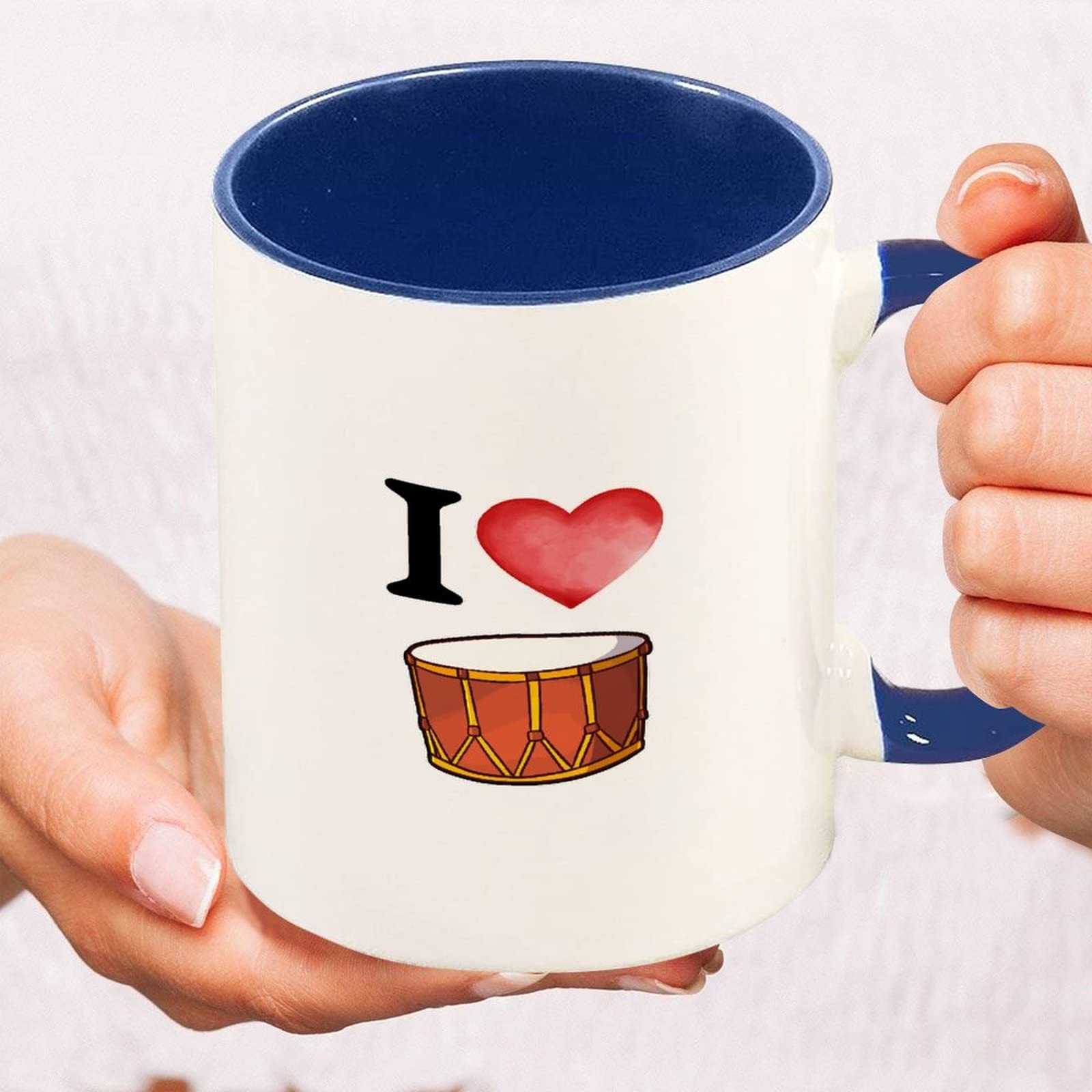 Mousus I Love Gong And Drum Coffee Mug - Musical Instruments Mug - Musical Instrument Gong And Drum Tea Mug Cup - Two Tone Blue Novelty Cup 11 Oz