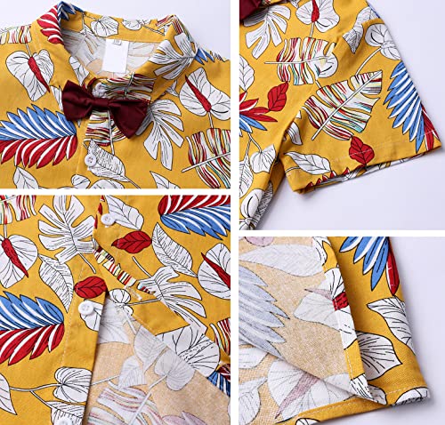 Image of Toddler Baby Boy Summer Clothes Set Floral Shirt Bow-tie Shorts Hawaiian Outfit