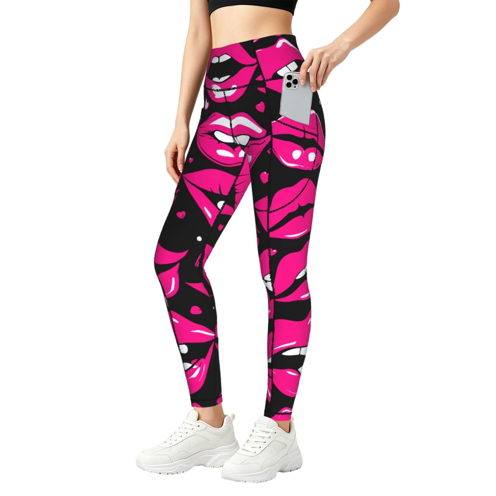 Leggings con estampado de labios para clima variable de mujer 8