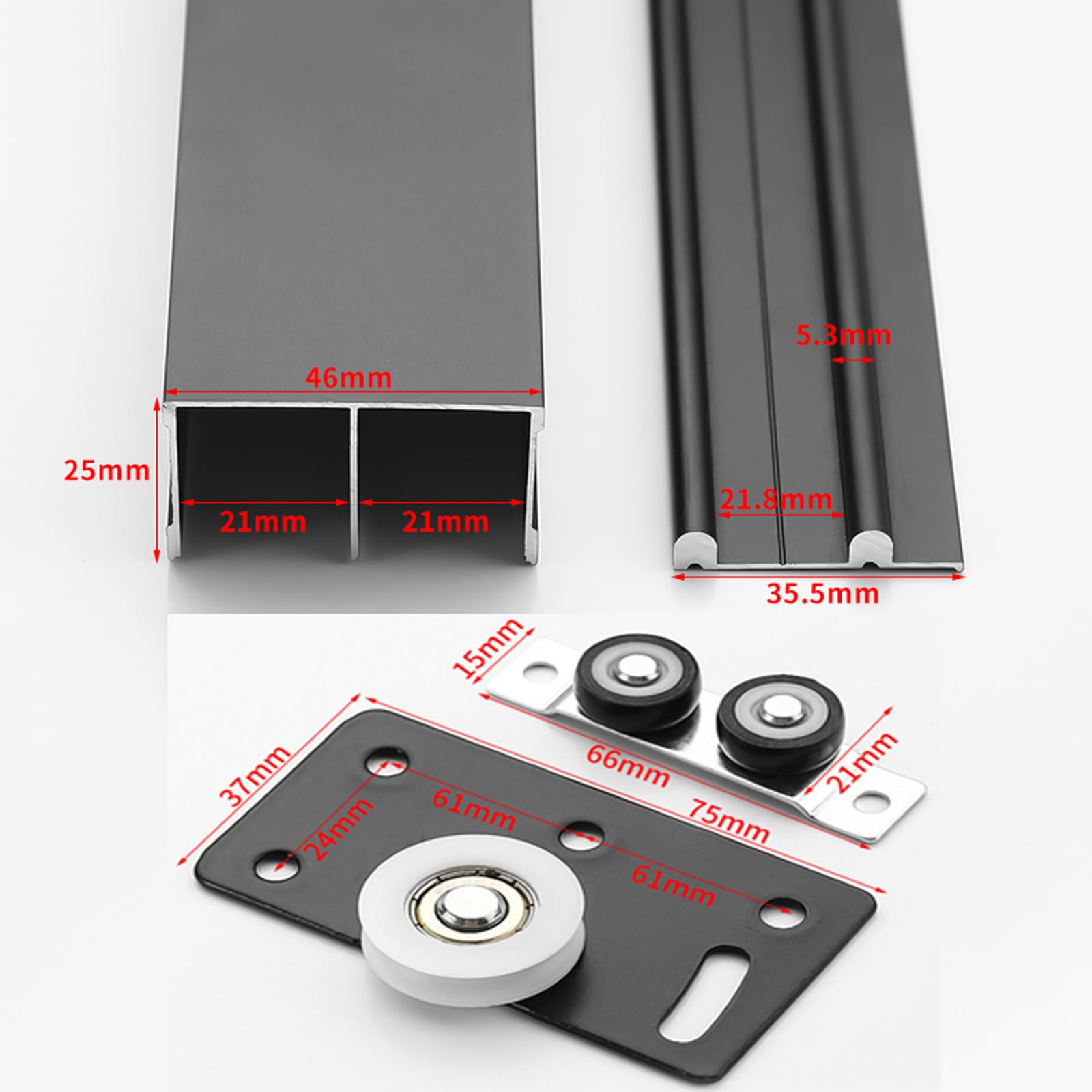 Kit de riel para puerta corredera, sistema de riel guía de funcionamiento suave para puertas de armario y oficina en casa