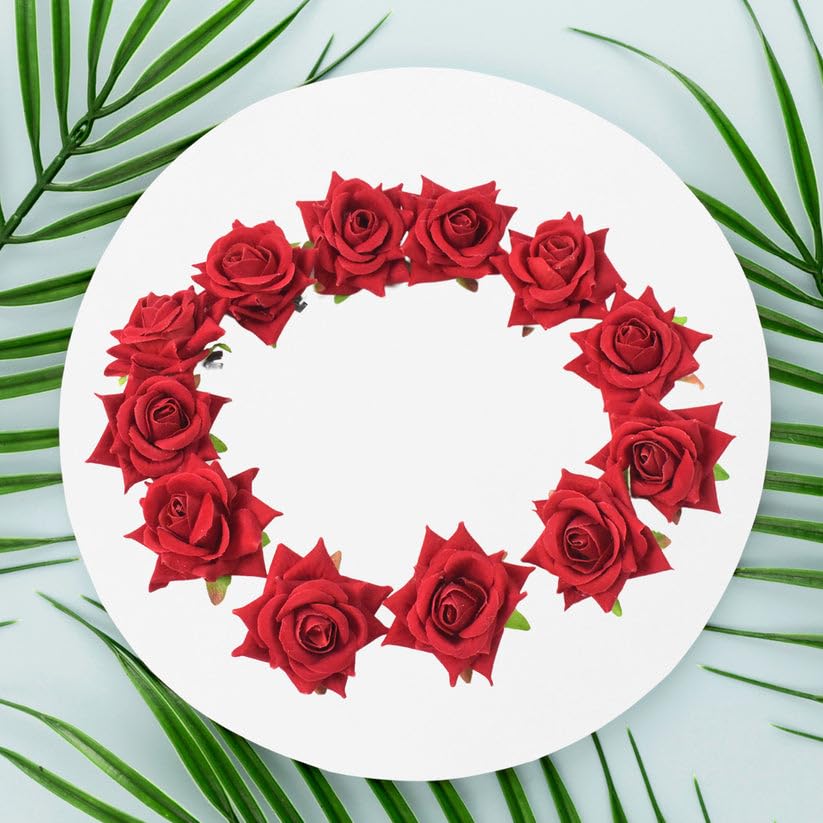 Image of Artificial Velvet Rose Flower Heads for Decoration, Craft, DIY Projects, Home Decor, Wedding and Festival Decoration, Pack of 12