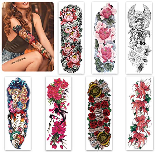 Aresvns Beautiful Spring Temporary Tattoo For Women And Girls (L19“Xw7”),Christmas Full Arm Fake Tattoos Flowers,Waterproof Temporary Tattoo Sleeves Christmas Gift #TOP14