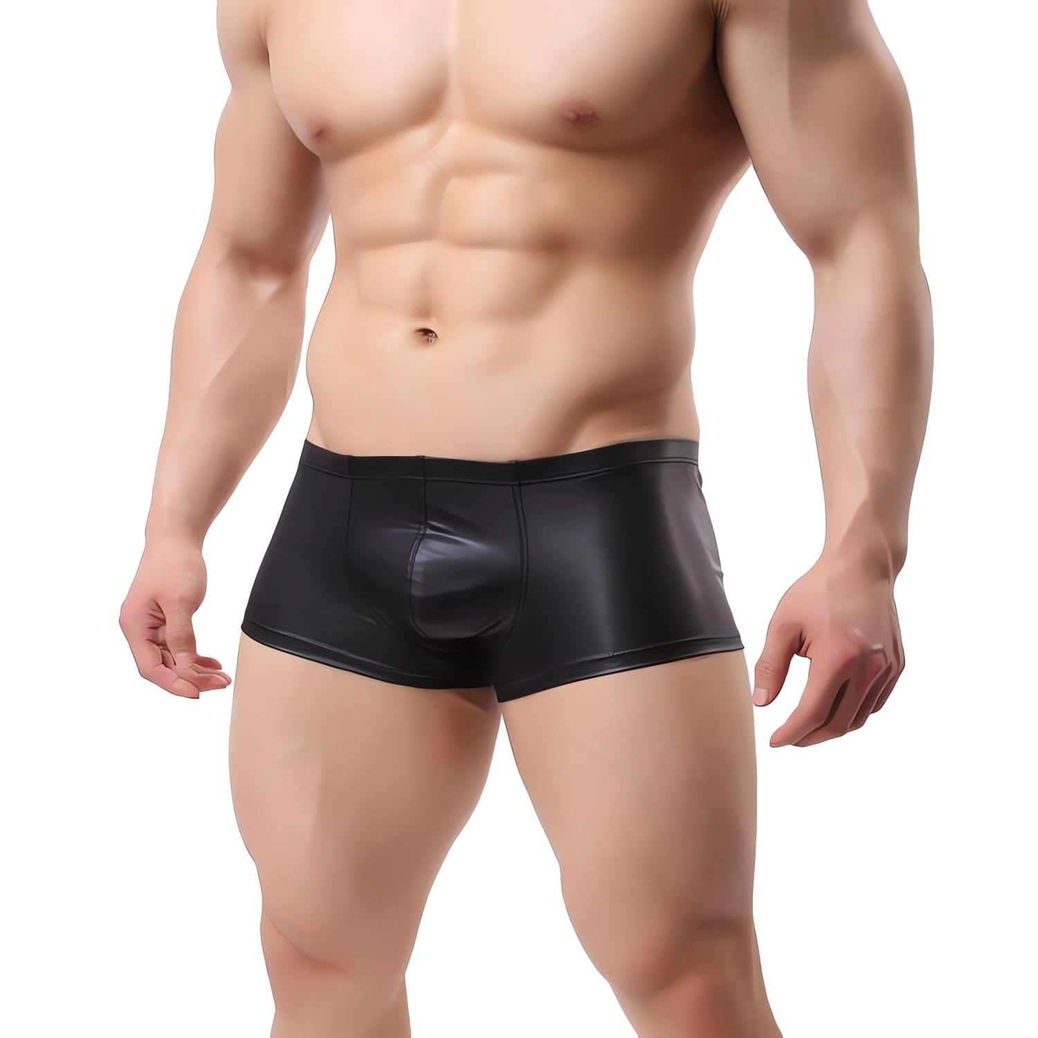 Samheng Men's Black Shiny Boxer Shorts, Elastic Liquid Metallic Boxer Briefs, Low Waist Sexy Boxer, Sparkly Sexy Hot Short Pants For Clubwear, Sexy Underpants Trunks For Dancewear Nightclub Rave Party