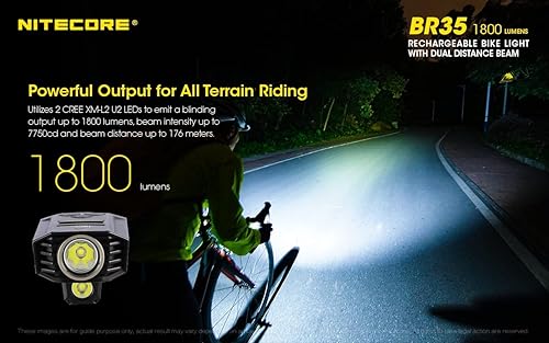 Miniatura 4 de Nitecore BR35 1800 Lm USB recargable de doble distancia haz luz de bicicleta, adultos-hombres