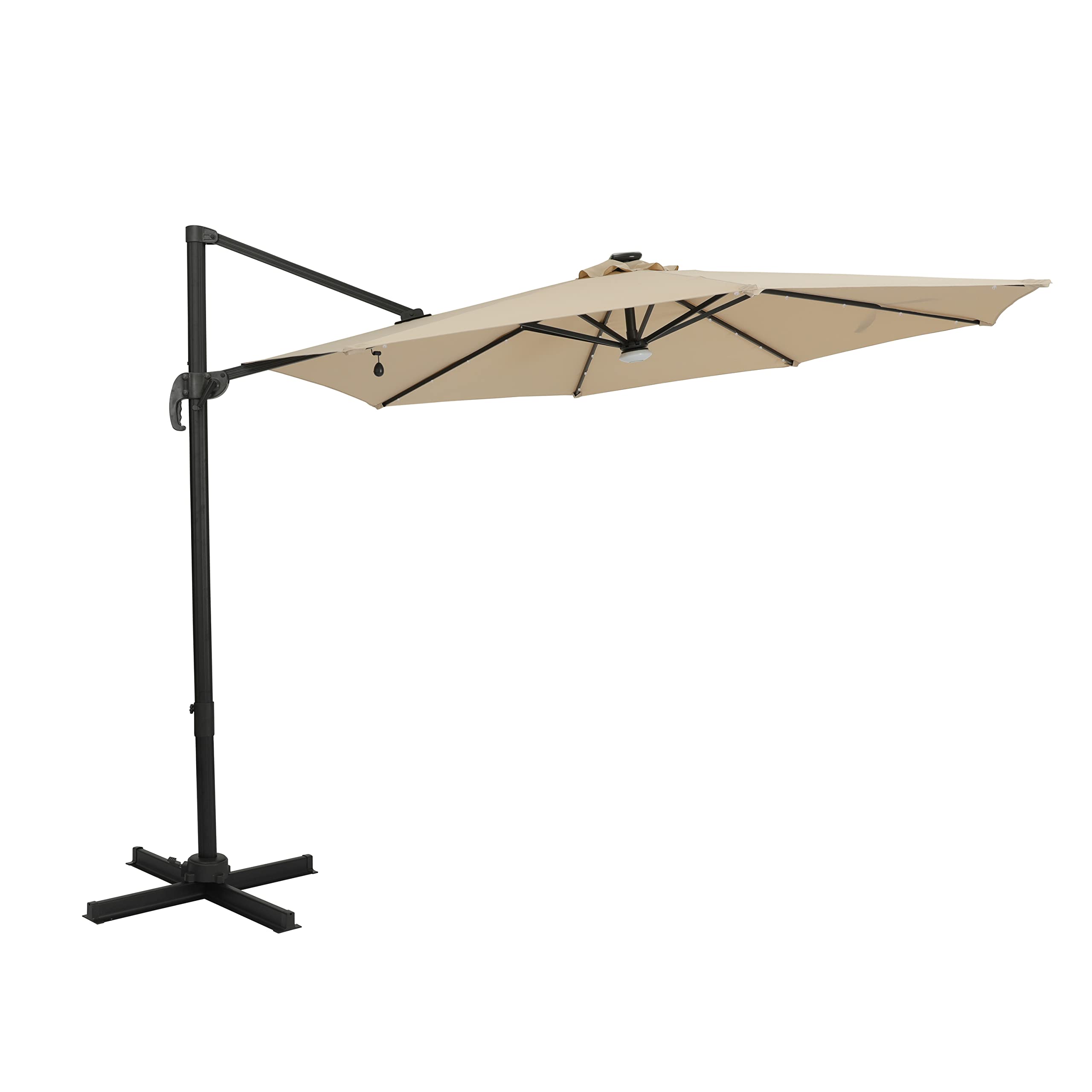Blue Wave NU6873 Santiago II 10-ft Octagon Cantilever LED Lights-Champagne-Polyester Canopy Market Umbrella
