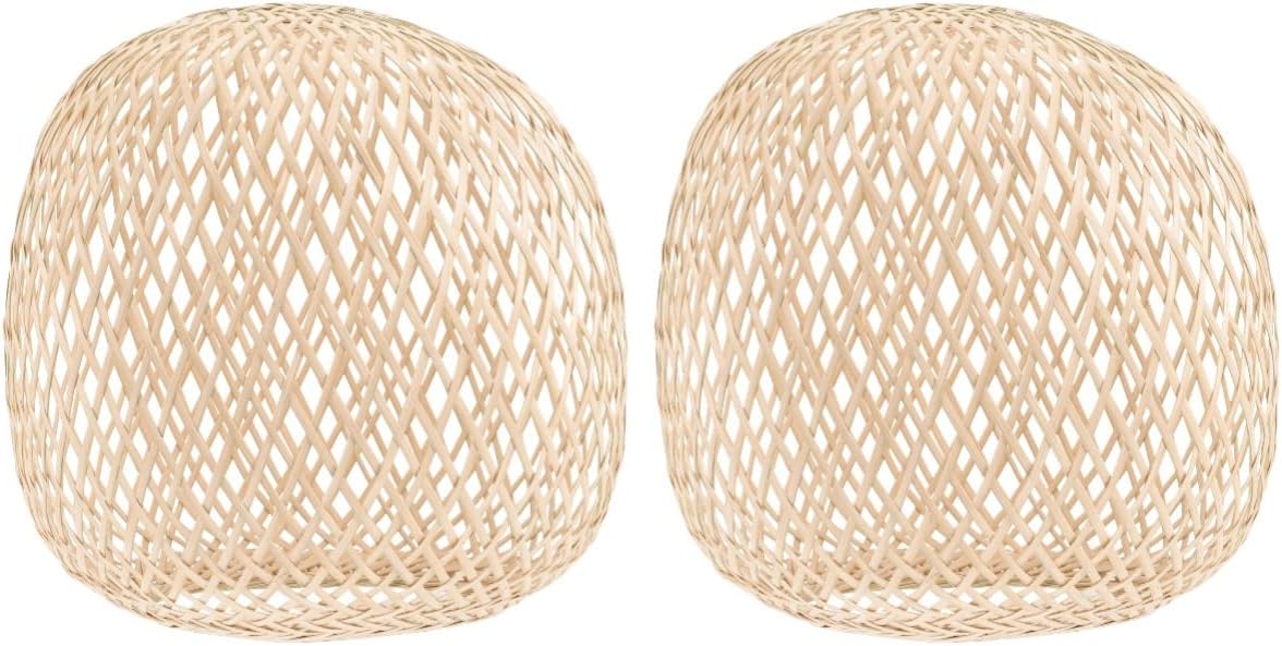 Uonlytech 2pcs Bohemian Ceiling Light Bamboo Lamp Shade Hanging Chandelier Boho Home Decor Fixture