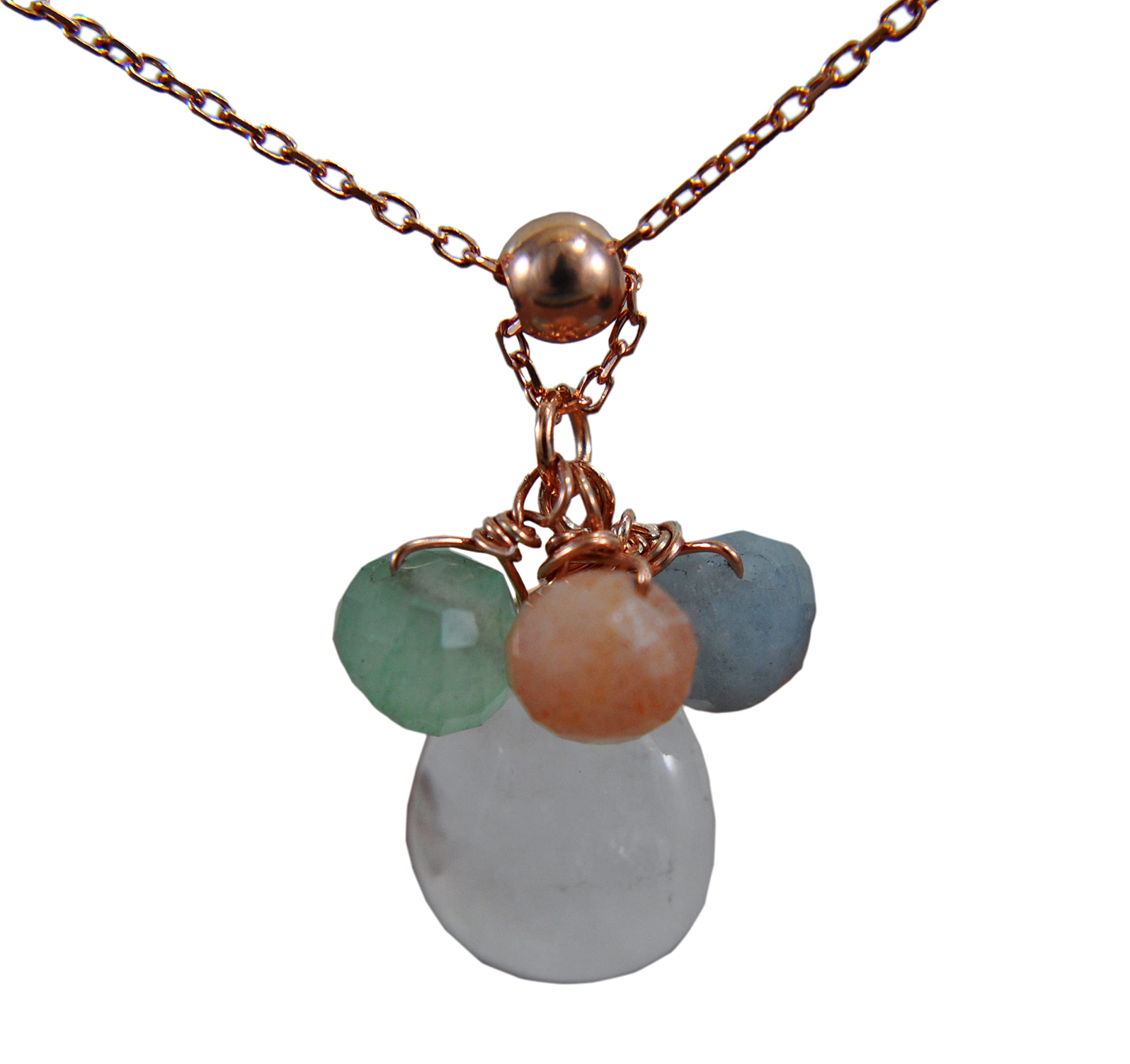 925 Silber - Edelstein-Kette - bunt -roségold - Bergkristall - Sonnenstein - Aventurin - Aquamarin - Geschenk - Geburtstag - Weihnachten