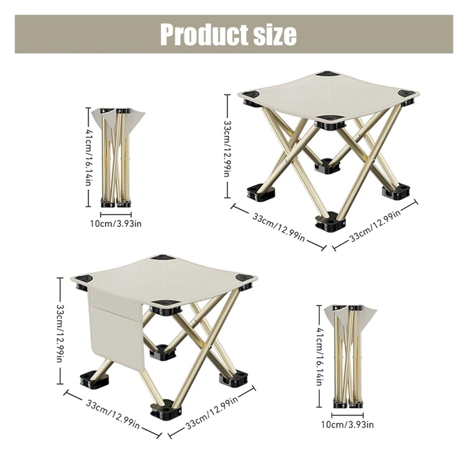 Tabouret de Camping Pliable Portable pour pêche, randonnée, Plage(with Side Pocket)