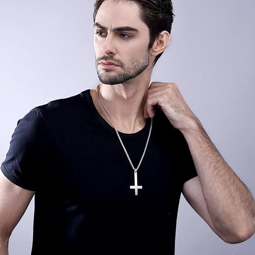 Miniatura 2 de PROSTEEL Satanic Jewelry Upside Down Cross Necklace for Men Women, 316L Stainless Steel925 Sterling Silver Inverted CrossLeviathan Cross Pendant,