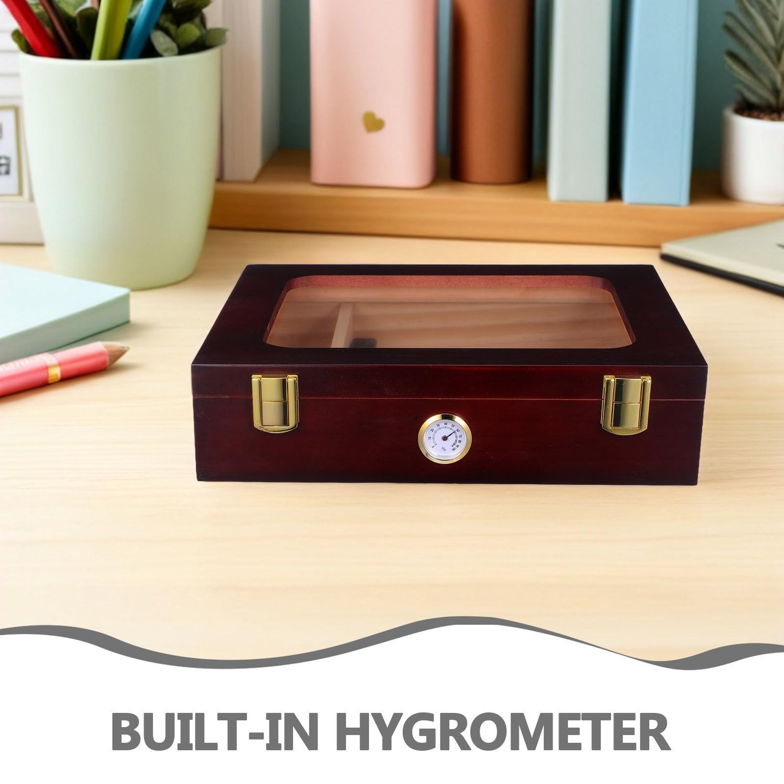 HOMSFOU Humidor Zigarren Elektrisch mit Präziser Feuchtigkeitskontrolle Glasdeckel und Hygrometer Braun Holz Zigarrenbox für Reise und Zuhause als Dekorative Zigarren Feuchtigkeitsbox