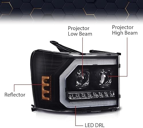 Vista 80 de PIT66 Conjunto de faros delanteros compatible con GMC Sierra 1500 2500HD 3500HD 3500HD 2007-2013, faros halógenos laterales del conductor