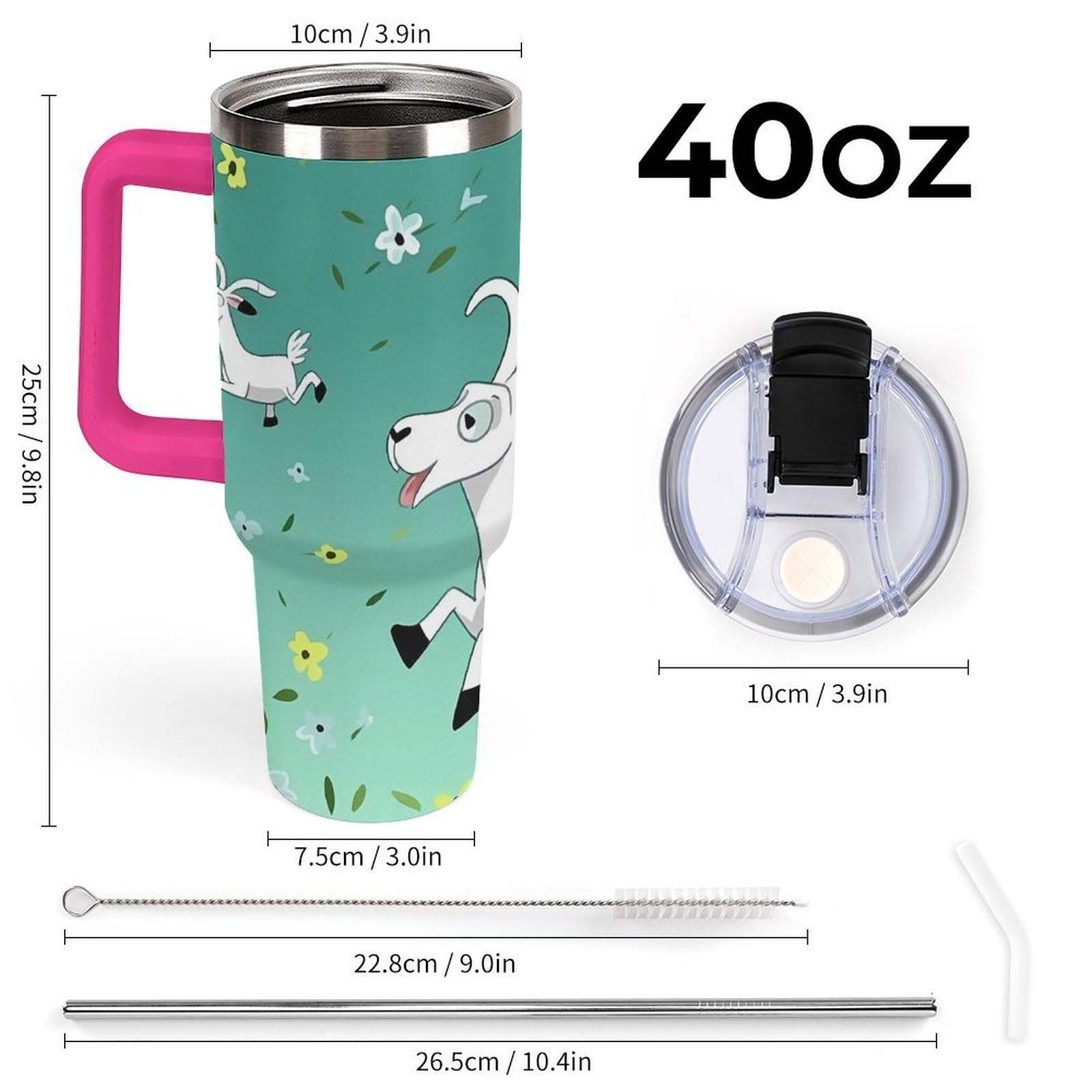 Autobecher aus 304 Edelstahl, 1,2 l, Ziegenfrolic Tumbler mit Strohhalm und auslaufsicherem Deckel, großes Fassungsvermögen, vakuumisolierter Reisebecher für Auto-Becherhalter