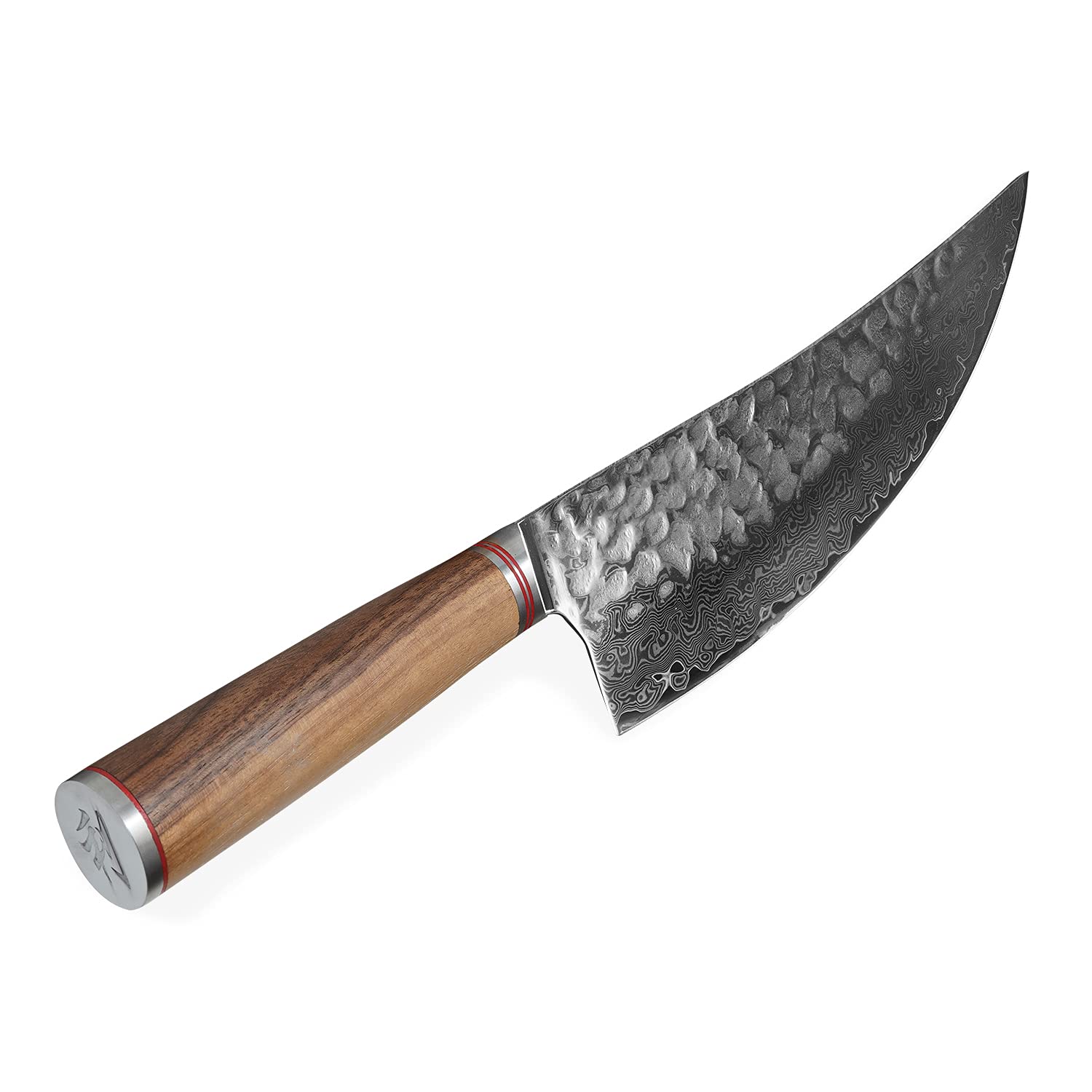 Wakoli Nussbaum Premium Wiegemesser mit 21,5 cm Klinge gefertigt aus 67 Lagen echtem Damaststahl mit Nussbaumholzgriff I Damastmesser Küchenmesser und Profi Kochmesser