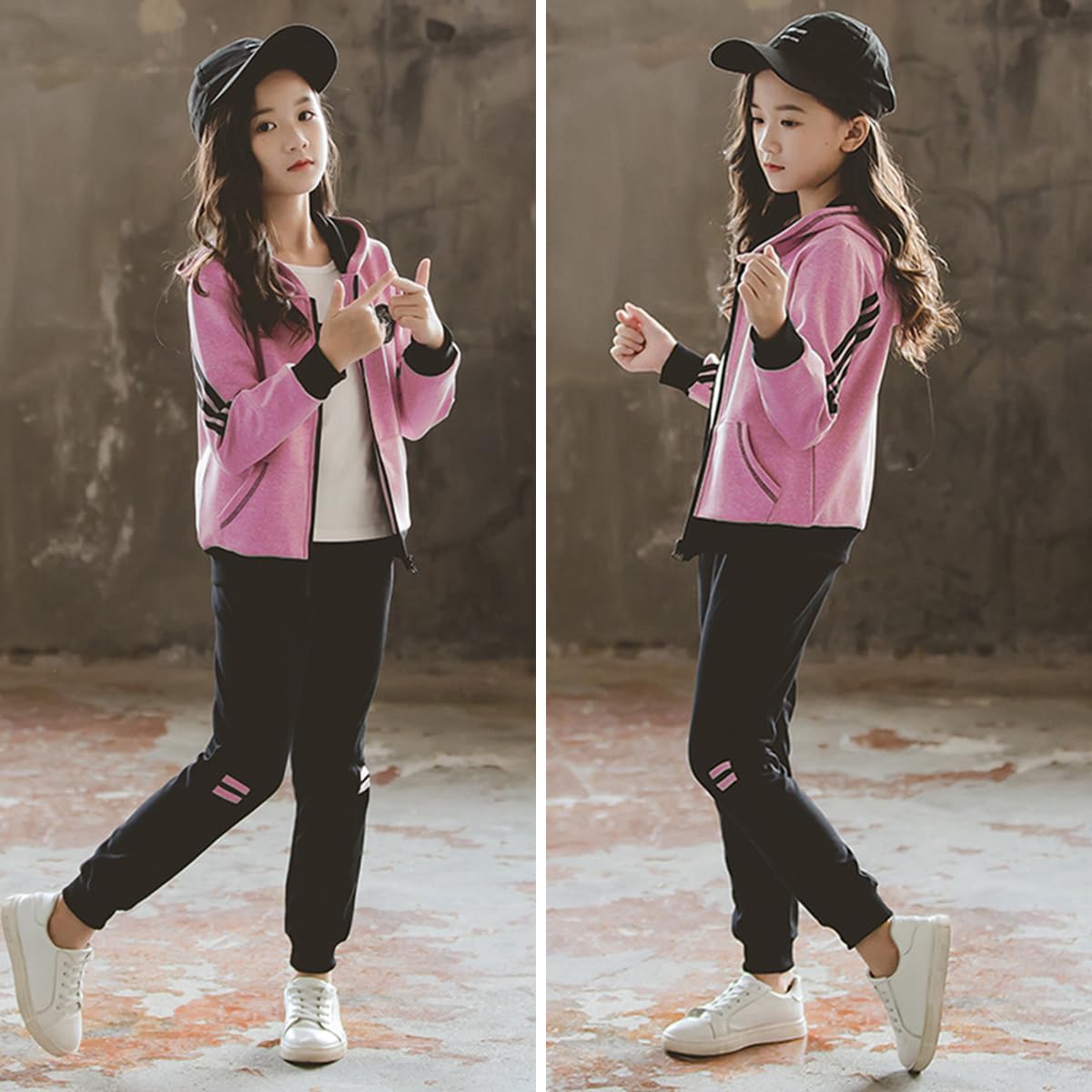 Linboo Kinder Trainingsanzug Mädchen Jogginganzug 2tlg Sportanzug Sweatjacke mit Kapuze und Sporthose