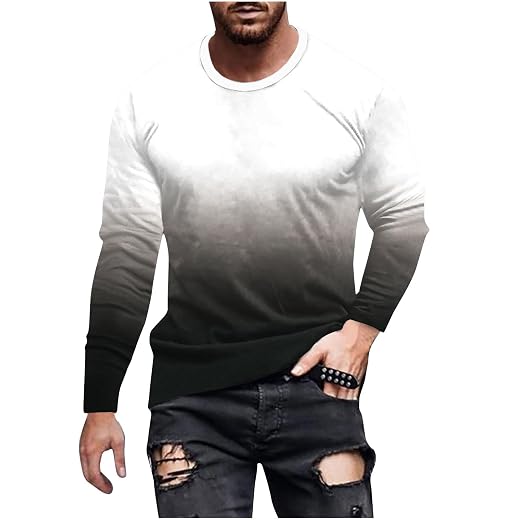 Mens Long Sleeve Shirts Casual Gradient Color Loose Pullover Graphic Tee Shirts Fall Fashion Athletic Sweatshirts