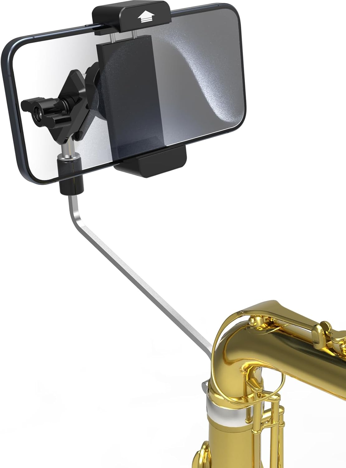 Alto Saxophone Lyre Phone Mount, 4mm*4mm Square Socket, 360° Adjustable Metal, Arm Saxophone Phone Mount Fit for iPhone17/16/15/14/13, Galaxy S25/24/23 & 4-7" Cellphone
