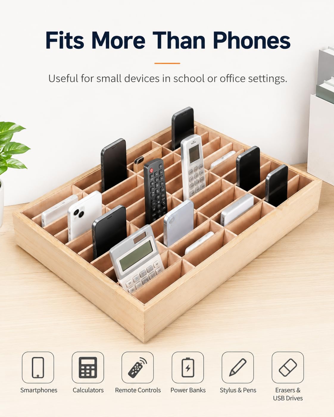 PRETYZOOM Scatola Di Immagazzinaggio In Legno Per Telefoni Cellulari A 40 Griglie Supporto Del Telefono Cellulare Da Scrivania Con Fodera In Peluche Vassoio Organizzatore Rettangolare Per