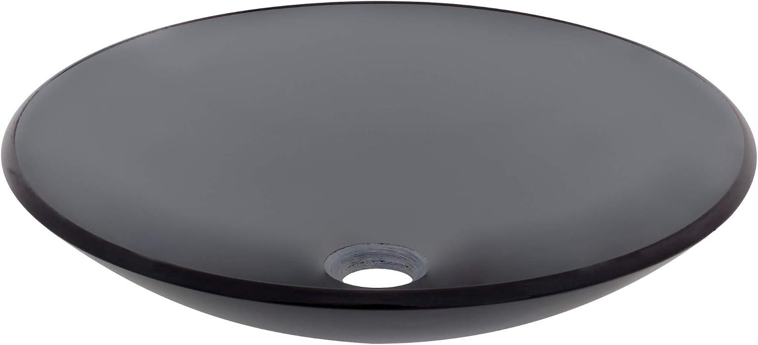 Miseno MNO-G613 Circular 18" Tempered Glass Vessel Bathroom Sink - Flat Black Drain