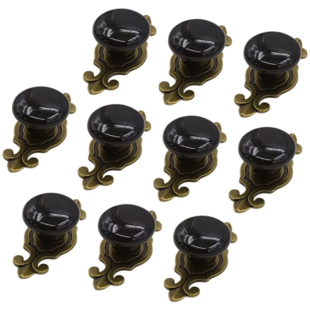 Boutons rétro en céramique noire x10 pour porte de placard et tiroir de commode